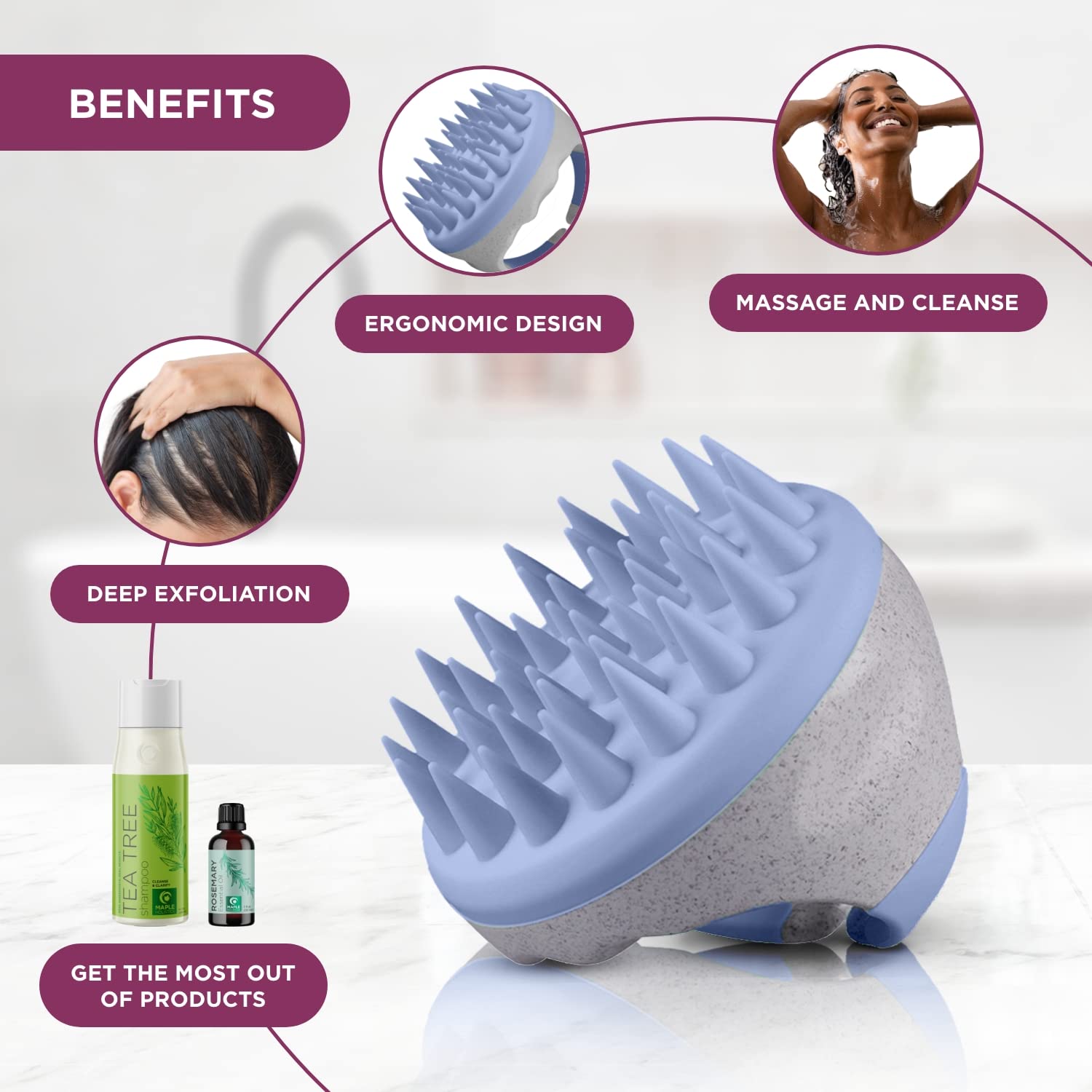 Extra Clarifying Shampoo and Scalp Scrubber - Sulfate Free Cleansing Shampoo for Oily Hair Care with Hair Shampoo Brush and Scalp Exfoliator Made with Recycled Wheat Straw and Soft Silicone 16 fl oz