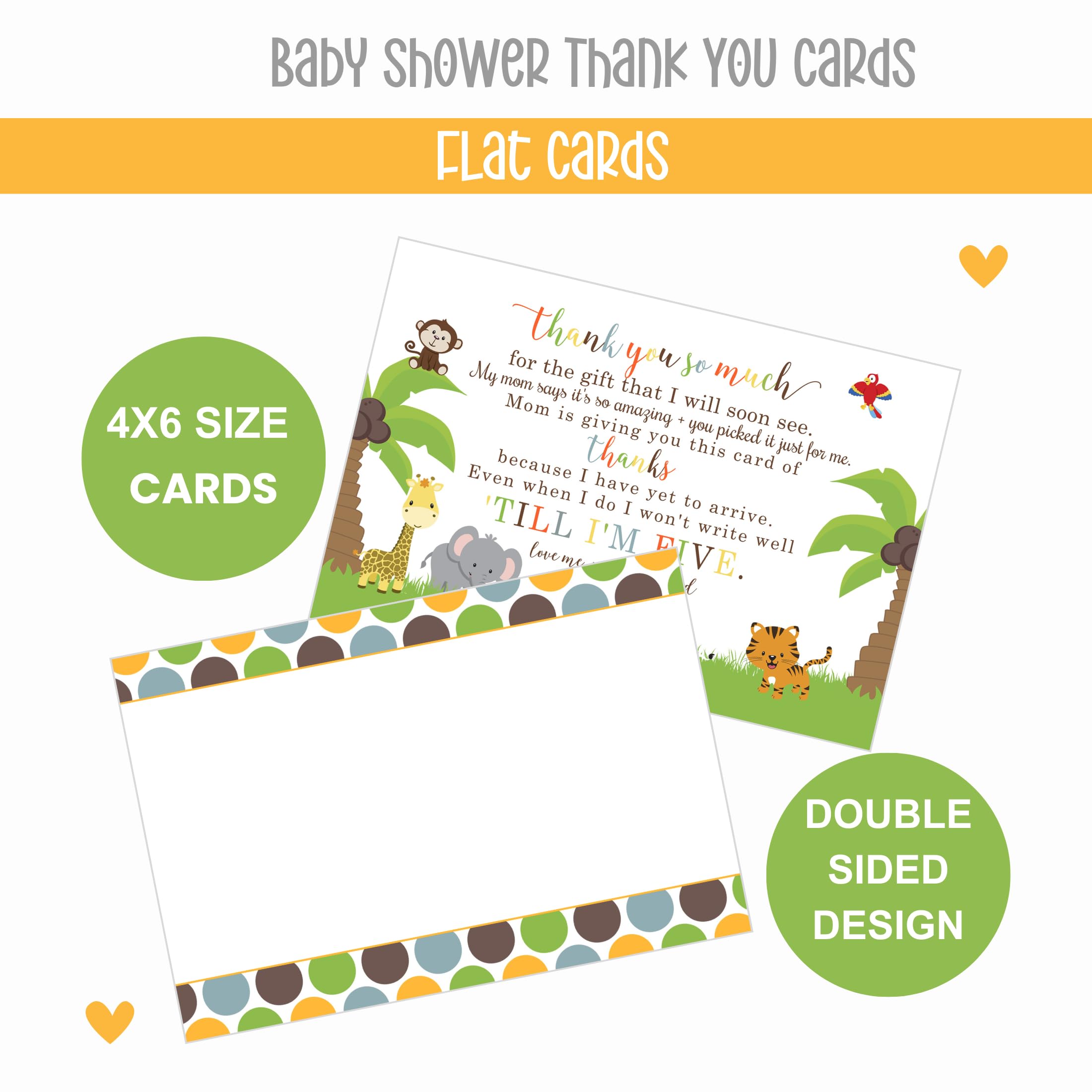 Paper Clever Party 25 Jungle Baby Thank You Cards Pack – Cute Baby Shower Notes with Envelopes, Prefilled Message, Customizable Blank Stationery, Gender Neutral, New Parents Gift Ideas