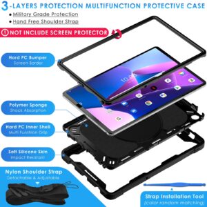 DETUOSI Hybrid Rotating Case for Lenovo Tab M10 Plus 10.6" 3rd Generation 2022 (TB-125FU/ TB-128F) with Shoulder Strap, 360 Degree Swivel Kickstand Heavy Duty Bumper Protective Shockproof Kids Cover