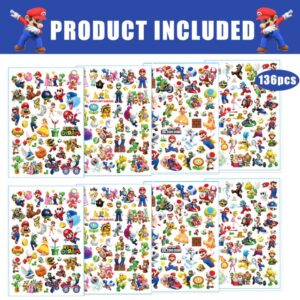 Super Brother Birthday Party Supplies,8 Sheets 136Pcs Temporary Tattoos Party Favors,Removable Skin Safe, Fake Tattoo Stickers for Super Brother Birthday Party Gifts Favors