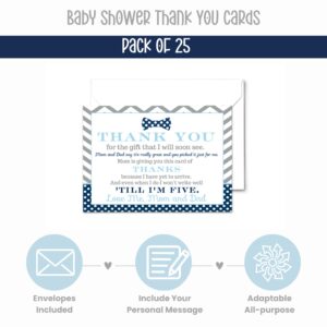 Paper Clever Party 25 Bow Tie Baby Thank You Cards Pack – Boys Baby Shower Notes with Envelopes, Prefilled Message, Customizable Blank Stationery, Adventure Theme, New Parents Gift Ideas