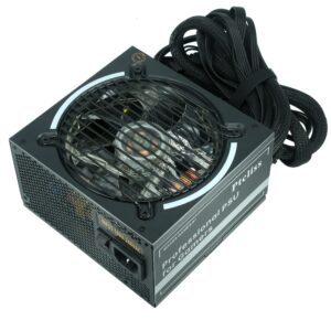 ptcliss 650w gd650s atx gaming pc power supply 80+ bronze psu non-modular power supply flat black cables rgb led fan