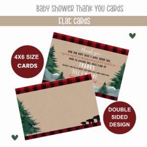 Paper Clever Party 25 Lumberjack Baby Thank You Cards Pack – Boys Baby Shower Notes with Envelopes, Prefilled Message, Customizable Blank Stationery, Rustic Bear, New Parents Gift Ideas