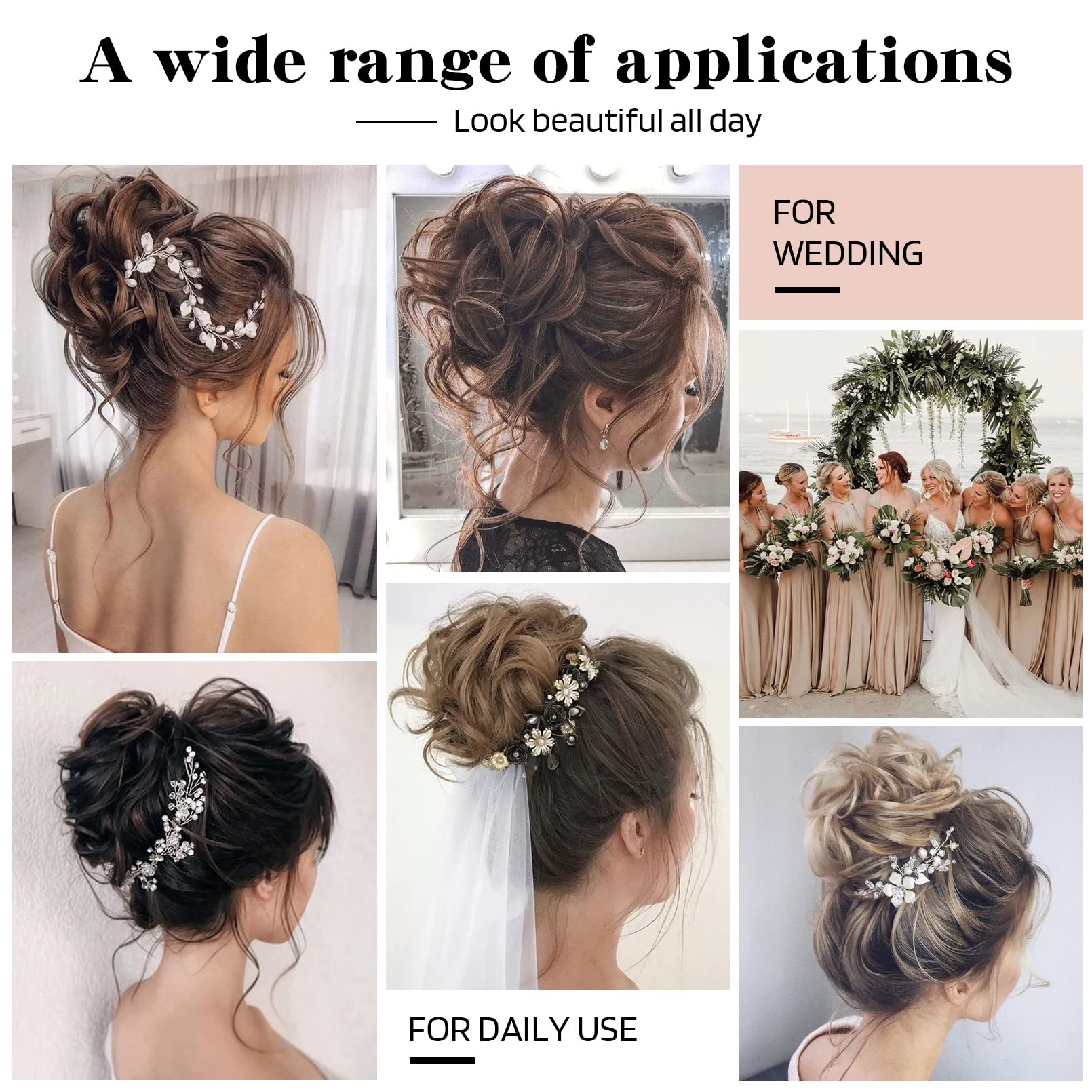 Flufymooz Messy Bun Hair Piece, 100% Real Human Hair Tousled Updo Extension Natural Curly Messy Bun with Elastic Band Hair Bun Hair Piece Ponytail Extensions for Women（Medium Brown with Highlights）