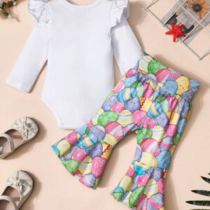 KANGKANG Easter Outfit Baby Girl 12 month Girl Clothes Rabbit Print Romper Flared Pants Pair of Hair Clips