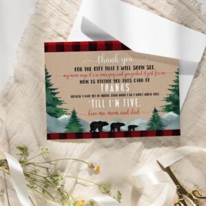 Paper Clever Party 25 Lumberjack Baby Thank You Cards Pack – Boys Baby Shower Notes with Envelopes, Prefilled Message, Customizable Blank Stationery, Rustic Bear, New Parents Gift Ideas