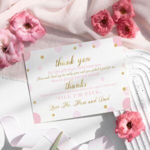 Paper Clever Party 25 Pink and Gold Baby Thank You Cards Pack – Cute Baby Shower Notes with Envelopes, Prefilled Message, Customizable Blank Stationery, Princess Theme, New Parents Gift Ideas