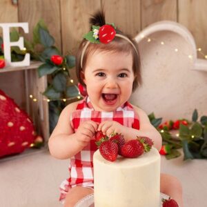 Agkvw Strawberry Hairband - Felt Strawberry Headband for Baby Girls, 1st Birthday Decorations, Baby Headband for New Born Shooting