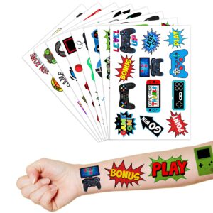 Gamer Temporary Tattoos Themed Birthday Party Decorations Supplies Favors Decor Cute Tattoo Stickers 8 Sheets 96 PCS Gifts for Kids Boys Girls Games Classroom Rewards Prizes Carnival Christmas