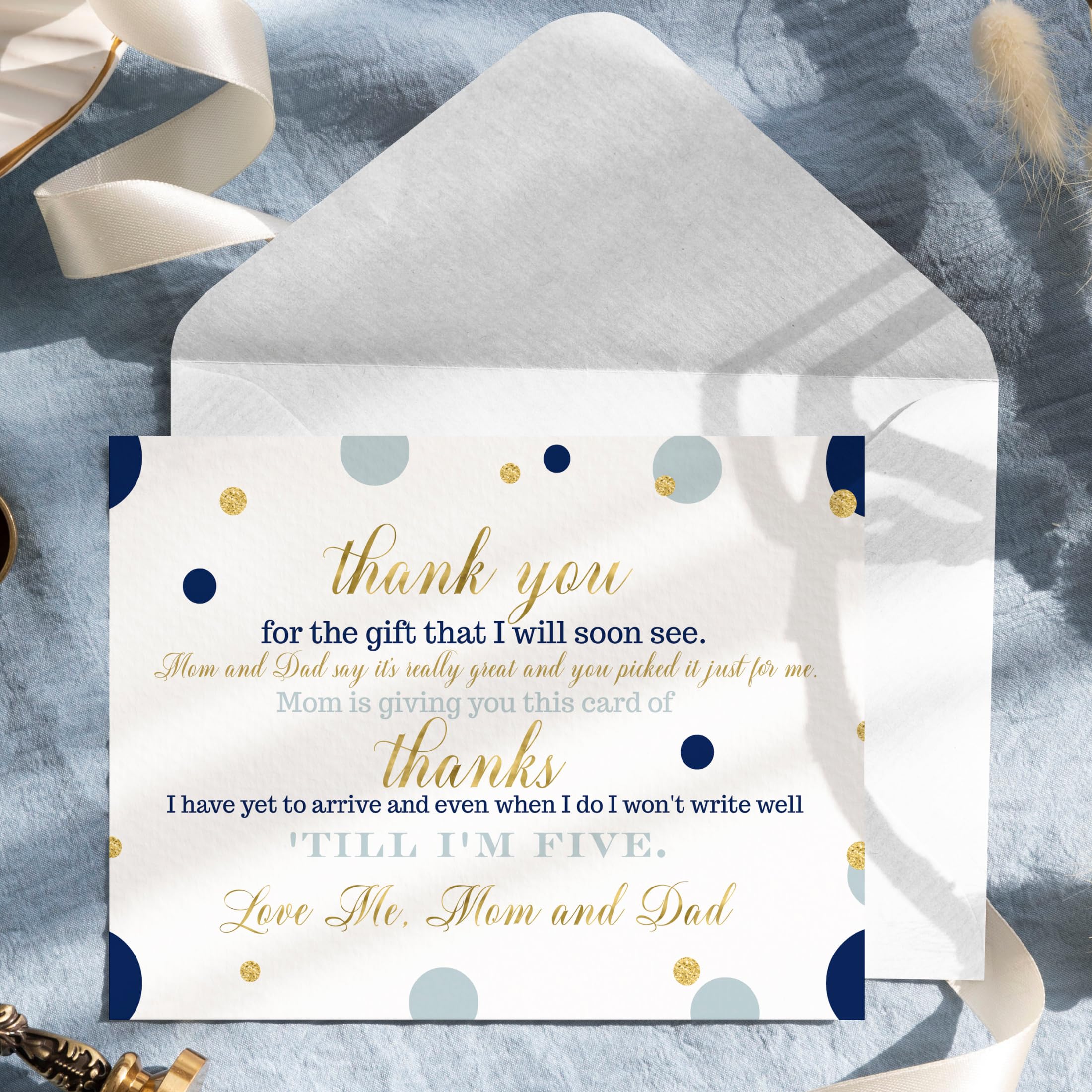 Paper Clever Party 25 Navy and Gold Baby Thank You Cards Pack – Boys Baby Shower Notes with Envelopes, Prefilled Message, Customizable Blank Stationery, New Parents Gift Ideas