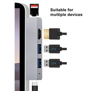 Docking Station for Microsoft Pro 8 9 X, 6 in 2 USB C Hub with 1x 4K Adapter 1xUSB C PD 2X USB 3.0 Port 1xSD 1xTF Card Reader, Converter Combo Adaptor (Silver)