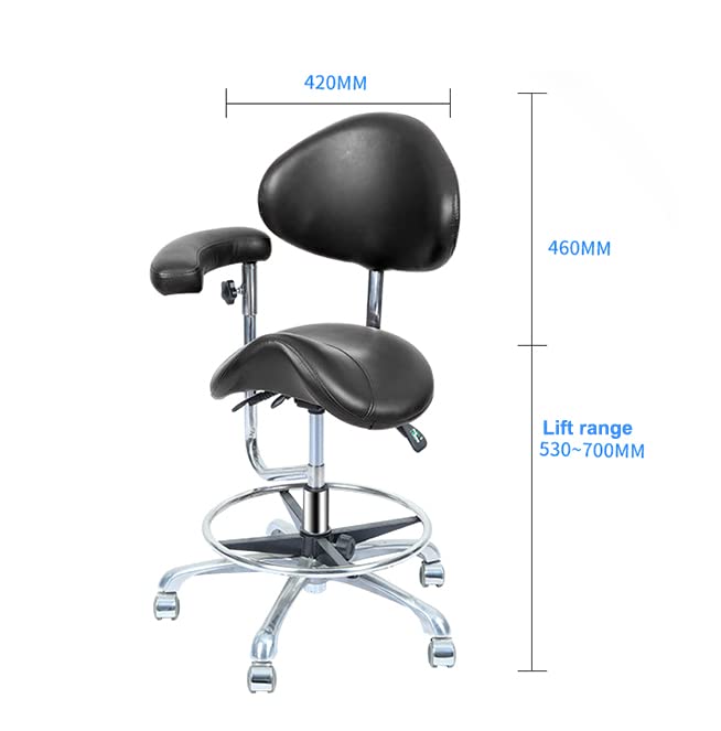 DenFactory Saddle Shape Stool with Backrest Pu Leather Chair Ergonomic Adjustable Swivel Saddle Dental Chair