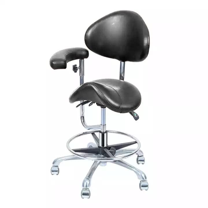 DenFactory Saddle Shape Stool with Backrest Pu Leather Chair Ergonomic Adjustable Swivel Saddle Dental Chair