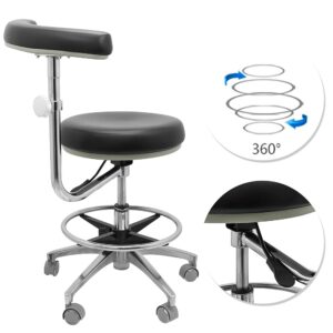 DenFactory Assistant Stool Chairs Adjustable Height with Adjustable Footring and Heavy Base for Lab Exam Rooms