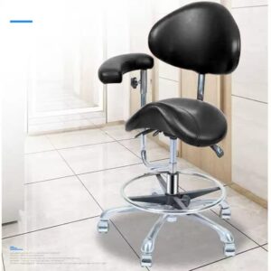 DenFactory Saddle Shape Stool with Backrest Pu Leather Chair Ergonomic Adjustable Swivel Saddle Dental Chair