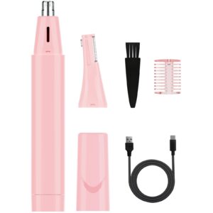 ear nose hair trimmer for women, rechargeable eyebrow facial hair trimmer, painless waterproof nose clipper 2023 professional dual blades face shaver pink (pink)