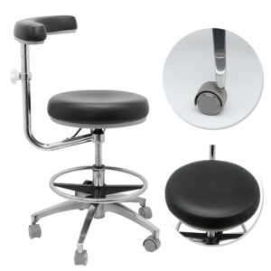 DenFactory Assistant Stool Chairs Adjustable Height with Adjustable Footring and Heavy Base for Lab Exam Rooms