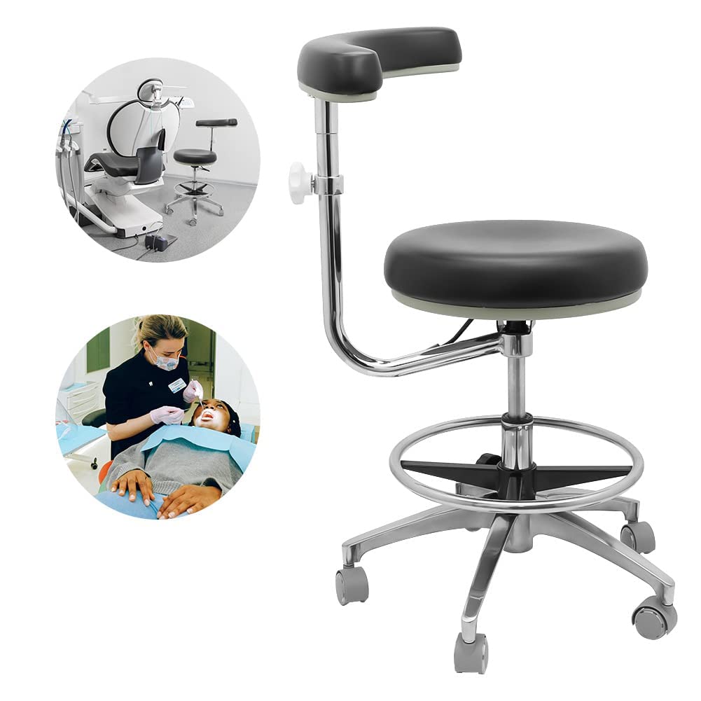 DenFactory Assistant Stool Chairs Adjustable Height with Adjustable Footring and Heavy Base for Lab Exam Rooms