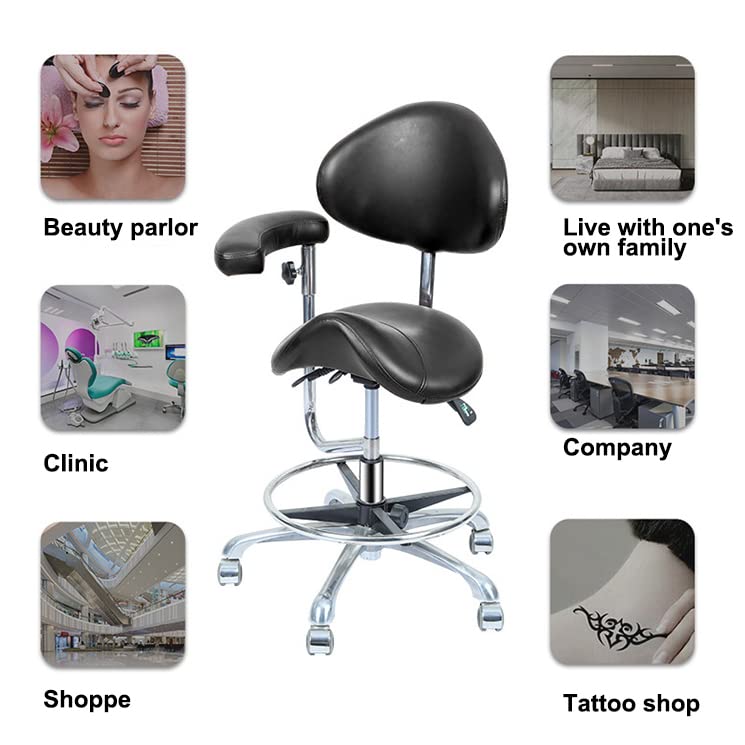 DenFactory Saddle Shape Stool with Backrest Pu Leather Chair Ergonomic Adjustable Swivel Saddle Dental Chair