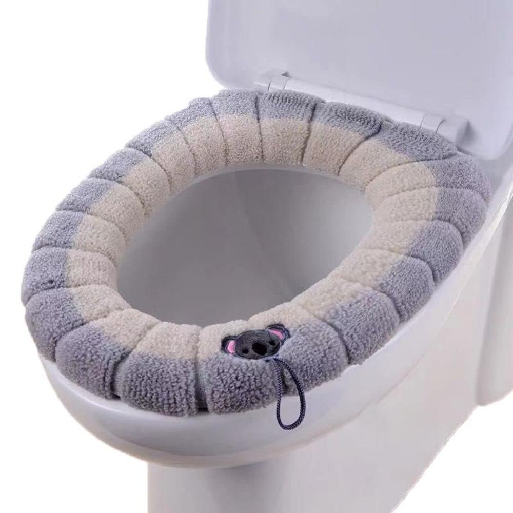 WEISHA Toilet Seat Pad Thicker Washable Cushion Winter with Handle Knitting Hanging Loop Toilet Accessories(with Handle,Beige)