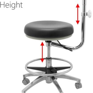 DenFactory Assistant Stool Chairs Adjustable Height with Adjustable Footring and Heavy Base for Lab Exam Rooms