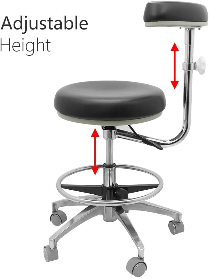 DenFactory Assistant Stool Chairs Adjustable Height with Adjustable Footring and Heavy Base for Lab Exam Rooms