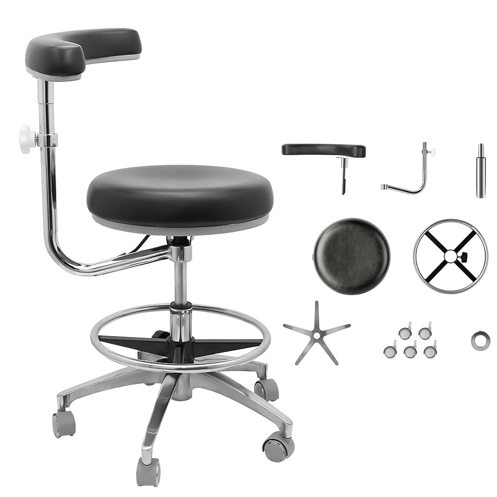 DenFactory Assistant Stool Chairs Adjustable Height with Adjustable Footring and Heavy Base for Lab Exam Rooms