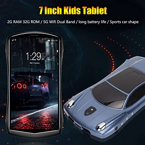 Vikye 7 Kids Tablet, 7 Display, 2G RAM 32G ROM 5G WiFi Dual Band LED Display Kids Tablet, Sports Car Shape Tablet PC Compatible with Android 10 (US Plug)