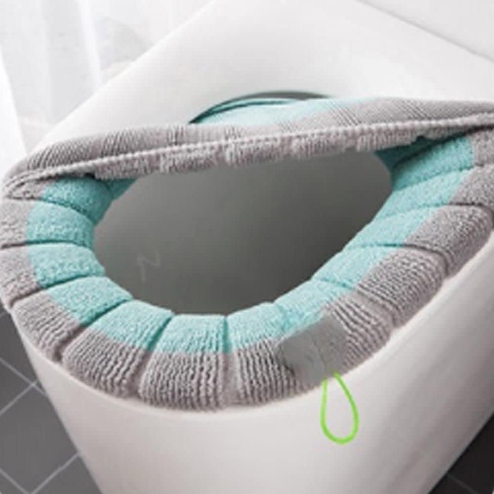 WEISHA Toilet Seat Pad Thicker Washable Cushion Winter with Handle Knitting Hanging Loop Toilet Accessories(with Handle,Beige)