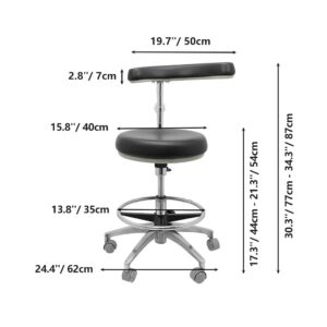 DenFactory Assistant Stool Chairs Adjustable Height with Adjustable Footring and Heavy Base for Lab Exam Rooms