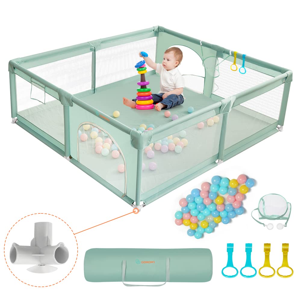 COMOMY Playpens for Babies and Toddlers, 71"x59" Baby Playard Extra Large, Safe and Non-Slip Baby Fence, Full Mesh Design, Indoor & Outdoor Kids Activity Center, Baby Play Pens (Dark Green)