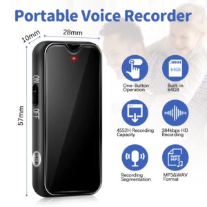 Voice Recorder-64GB(4552 Hours) Large Memory Voice Recorders|Magnet Adsorption Long Lasting Voice Recording Device with Android OTG, Compatible with Windows iOS Smart Phone