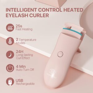 Heated Eyelash Curler, USB Rechargeable Eyelash Curlers, Electric Lash Curler for Quick Natural Curling and Long Lasting, 2 Heating Modes Lash Curling Tool for Women