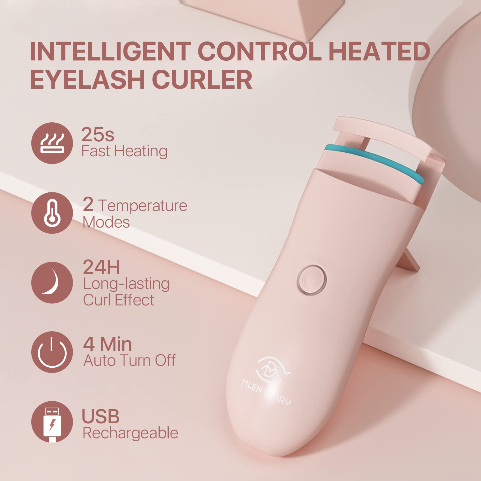 Heated Eyelash Curler, USB Rechargeable Eyelash Curlers, Electric Lash Curler for Quick Natural Curling and Long Lasting, 2 Heating Modes Lash Curling Tool for Women