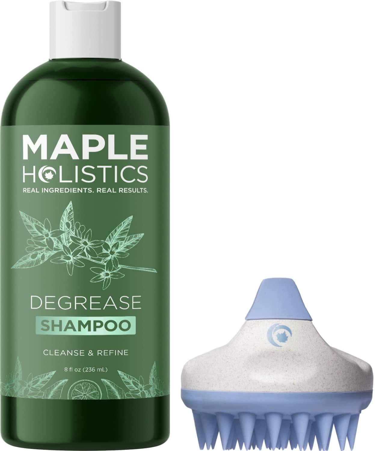 Extra Clarifying Shampoo and Scalp Scrubber - Sulfate Free Cleansing Shampoo for Oily Hair Care with Hair Shampoo Brush and Scalp Exfoliator Made with Recycled Wheat Straw and Soft Silicone 8oz