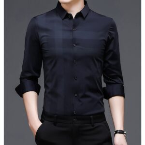 Men Plaid Wrinkle Free Dress Shirt Turn-Down Collar Button Down Business Shirts Casual Slim Fit Long Sleeve Shirts (Black,3X-Large)