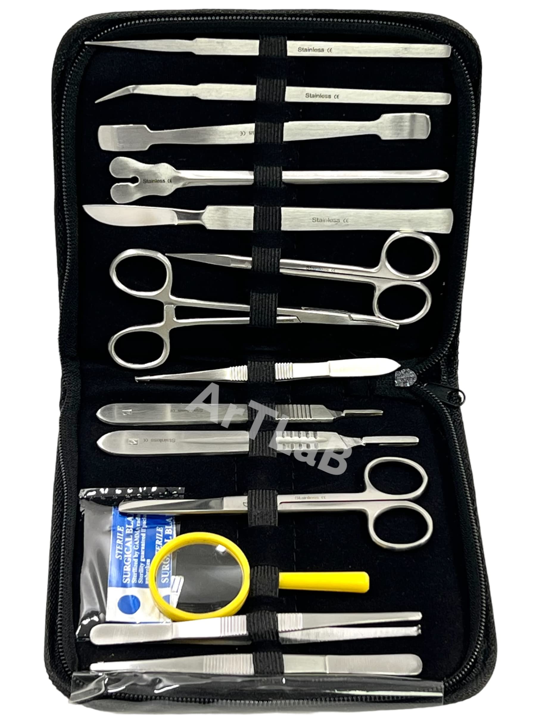 New Premium Stainless Steel Biology Lab/Anatomy/Medical Student Dissection Kit Set - Scalpel Knife Handle,Blades, Forceps, Scissors and Tweezers- Medical Students and Veterinary (Set of 34 Each)