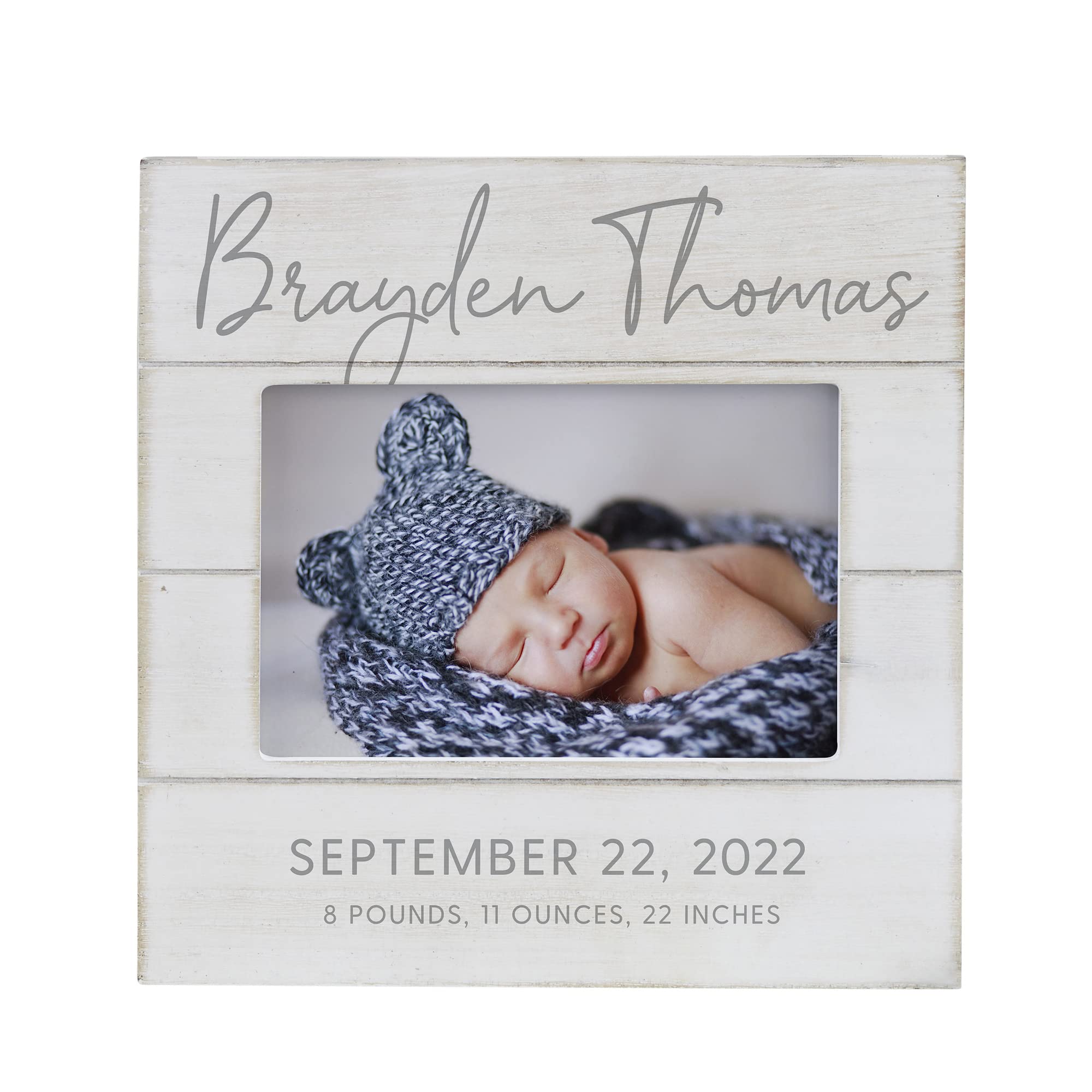 Personalization Universe Personalized Simple and Sweet Baby Shiplap Frame 4x6 Horizontal Picture Frame - Rustic Whitewashed Wood Photo Frame for Newborn, Boy or Girl, Newborn & Family Pictures,