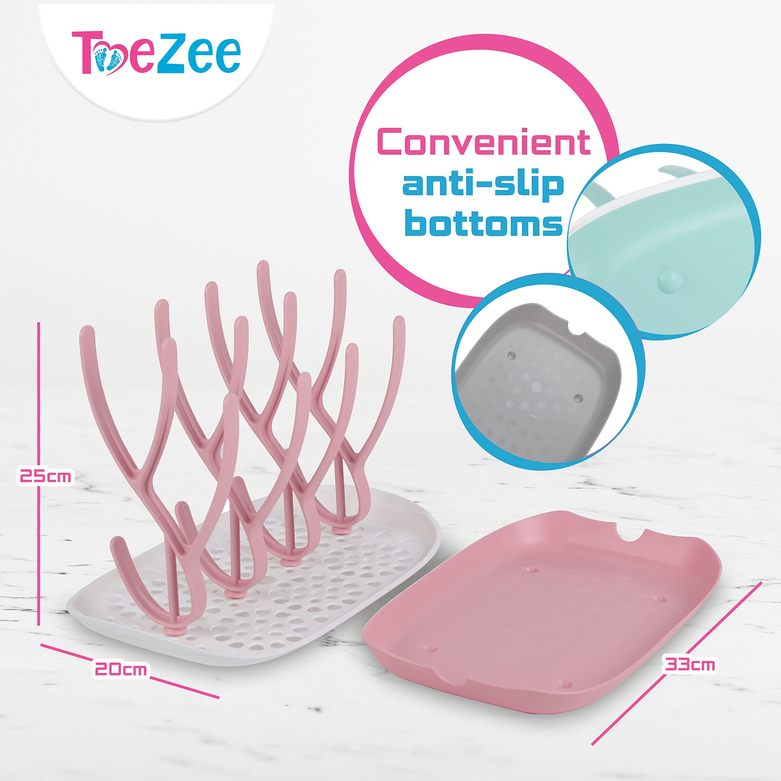 ToeZee Baby Bottle Drying Rack Space Saving Countertop Baby Bottle Holder, Drying Rack for Baby Bottles Accessories - Stores Up to 12 Bottles, Dishwasher Safe (Gray)