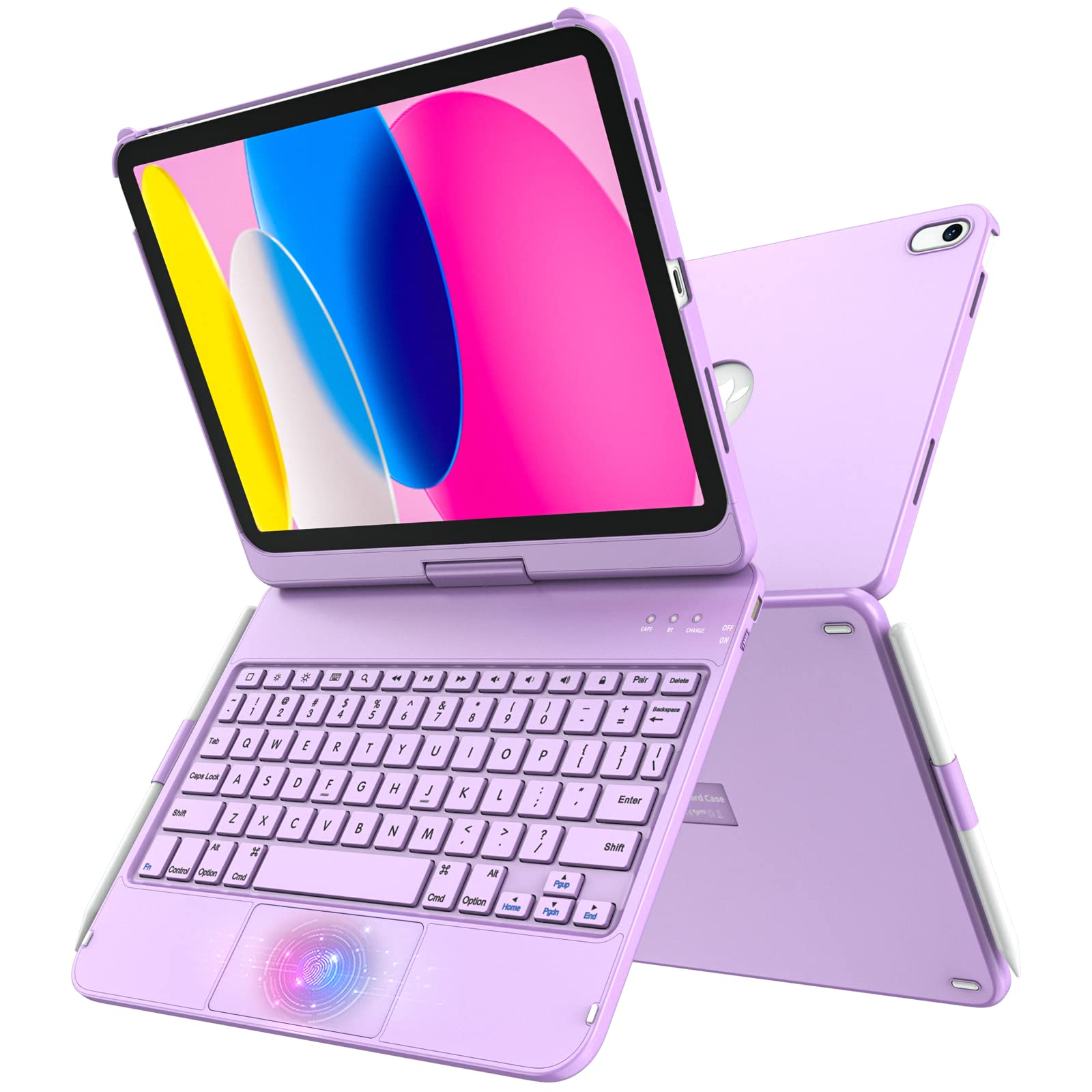 GGH Touchpad Keyboard Case for iPad 10th Generation,Multi-Touch Trackpad Keyboard Case with Apple Pencil Holder,360°Rotatable Protective Cover for Apple 2022 10.9-inch iPad(Light Purple)