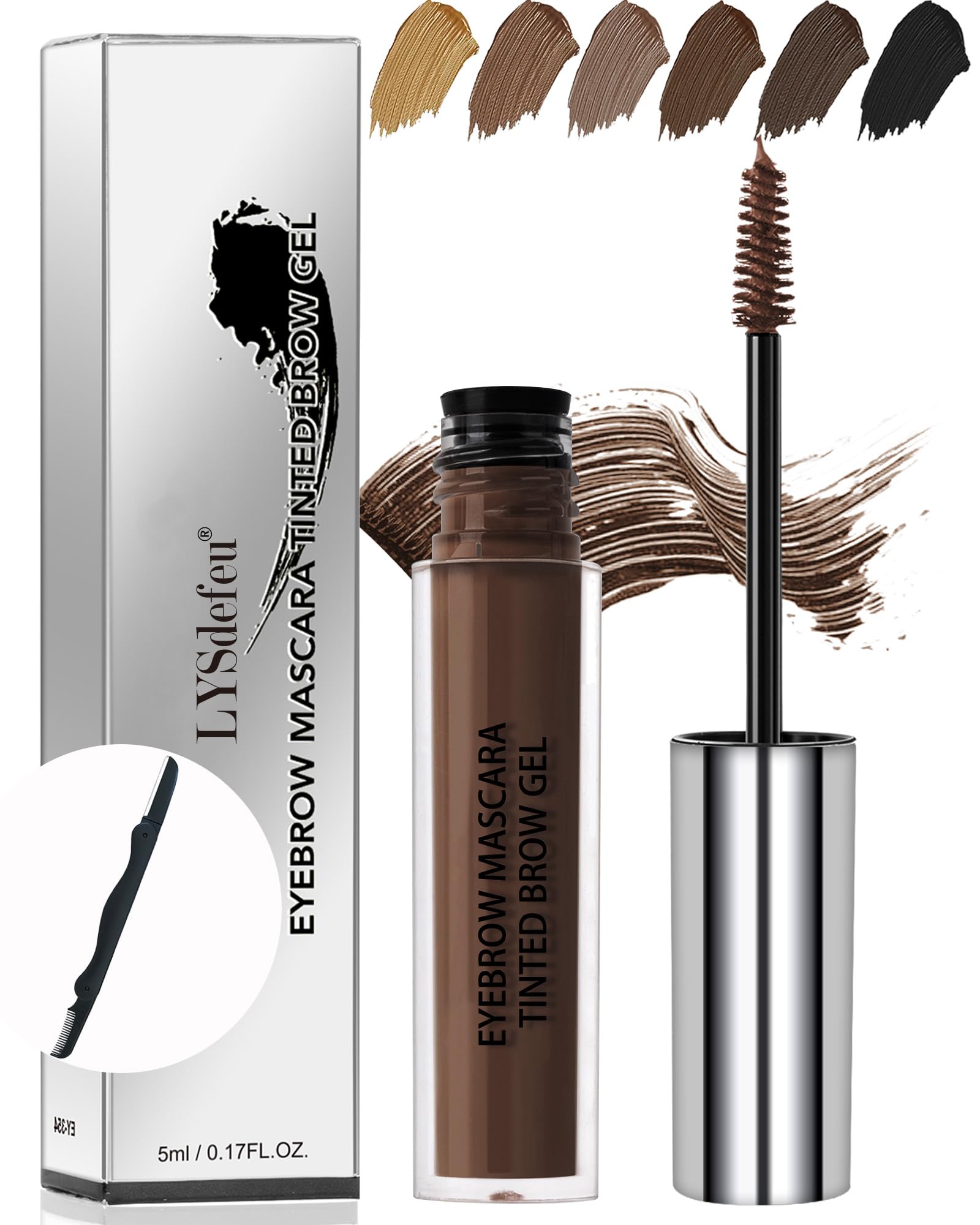 Waterproof Tinted Brow Gel-Long Lasting SmudgeProof Liquid Eyebrow Makeup,Eyebrow Mascara Tinted Brow Glue,Brow Filler Tint,Volumizing Enhance Brow Mascara,With Brow Razor Brush for Women-04Dark Brown