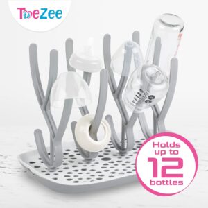 ToeZee Baby Bottle Drying Rack Space Saving Countertop Baby Bottle Holder, Drying Rack for Baby Bottles Accessories - Stores Up to 12 Bottles, Dishwasher Safe (Gray)