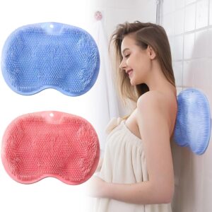 vophia 2 pack shower back & foot scrubber,wall mounted back scrubber silicone bath massage cushion brush with suction cups,bathroom wash foot mat exfoliating dead skin foot brush (l-pink blue)