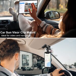 woleyi Sun Visor Car Tablet Holder, Visor Clip Tablet Mount for Car, 360° Rotation Universal Steering Wheel Tablet Clamp with 1/4'' Screw for iPad Pro Air Mini, Phone, Switch, 4.7-13" Devices/Camera