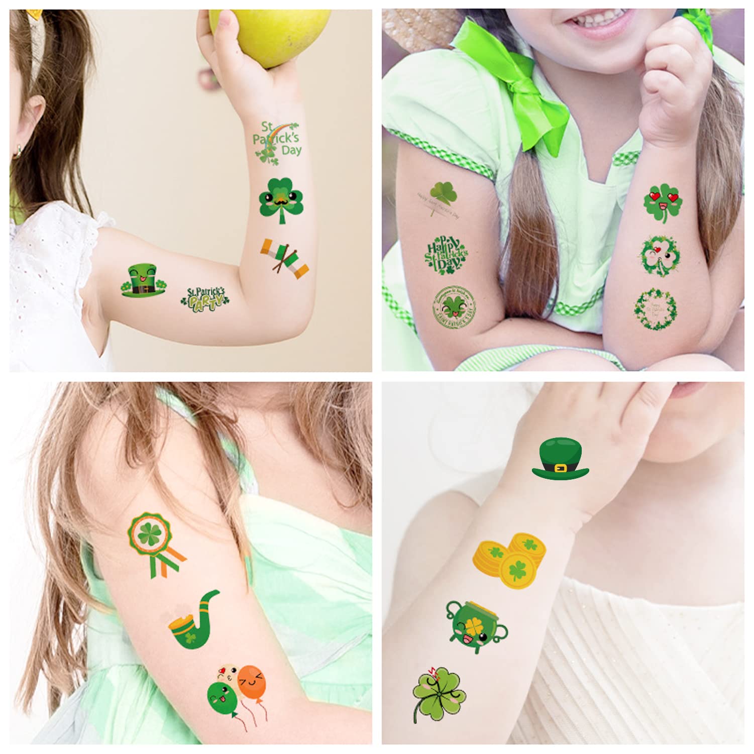 128 Pcs St Patricks Day Tattoos Temporary Shamrock Tattoos for Irish St Patricks Day Decorations Party Favors,16 Sheets