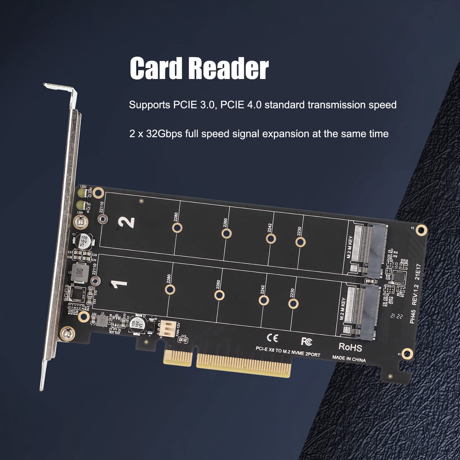 Adapter Card, NVME SSD and M.2 PCIE Interface Device, 2 X 32Gbps Full Speed Signals, M.2 Hard Disk Interface, PCIe X8 Interface Thickening Technology for Home Computers(Black)