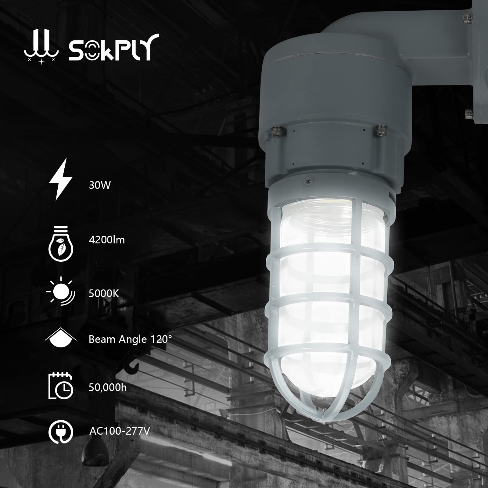 Sokply LED Explosion Vapor Proof Light UL844 Certified 30W 4200LM (120W HPS Eqv.), Class I Division II Hazardous Locations Industry Luminaires AC100-277V IP66 Waterproof, O Series