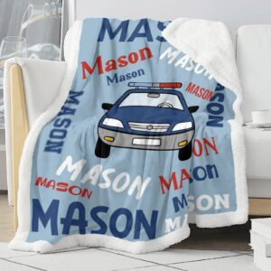 Deven Police Car Text Personalized Sherpa Fleece Baby Blankets for Boys,Girls,Receiving Blanket