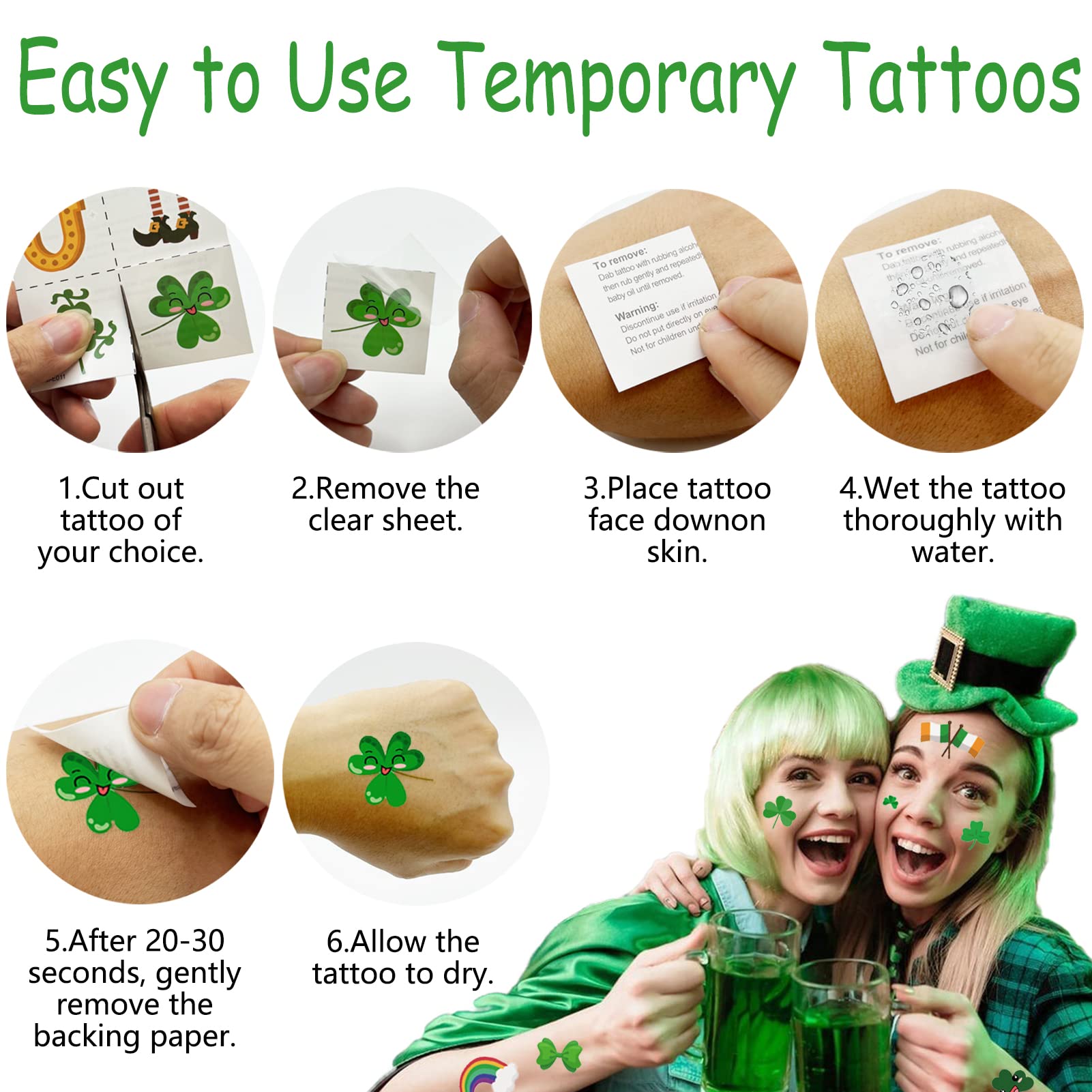 128 Pcs St Patricks Day Tattoos Temporary Shamrock Tattoos for Irish St Patricks Day Decorations Party Favors,16 Sheets