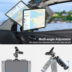 woleyi Sun Visor Car Tablet Holder, Visor Clip Tablet Mount for Car, 360° Rotation Universal Steering Wheel Tablet Clamp with 1/4'' Screw for iPad Pro Air Mini, Phone, Switch, 4.7-13" Devices/Camera